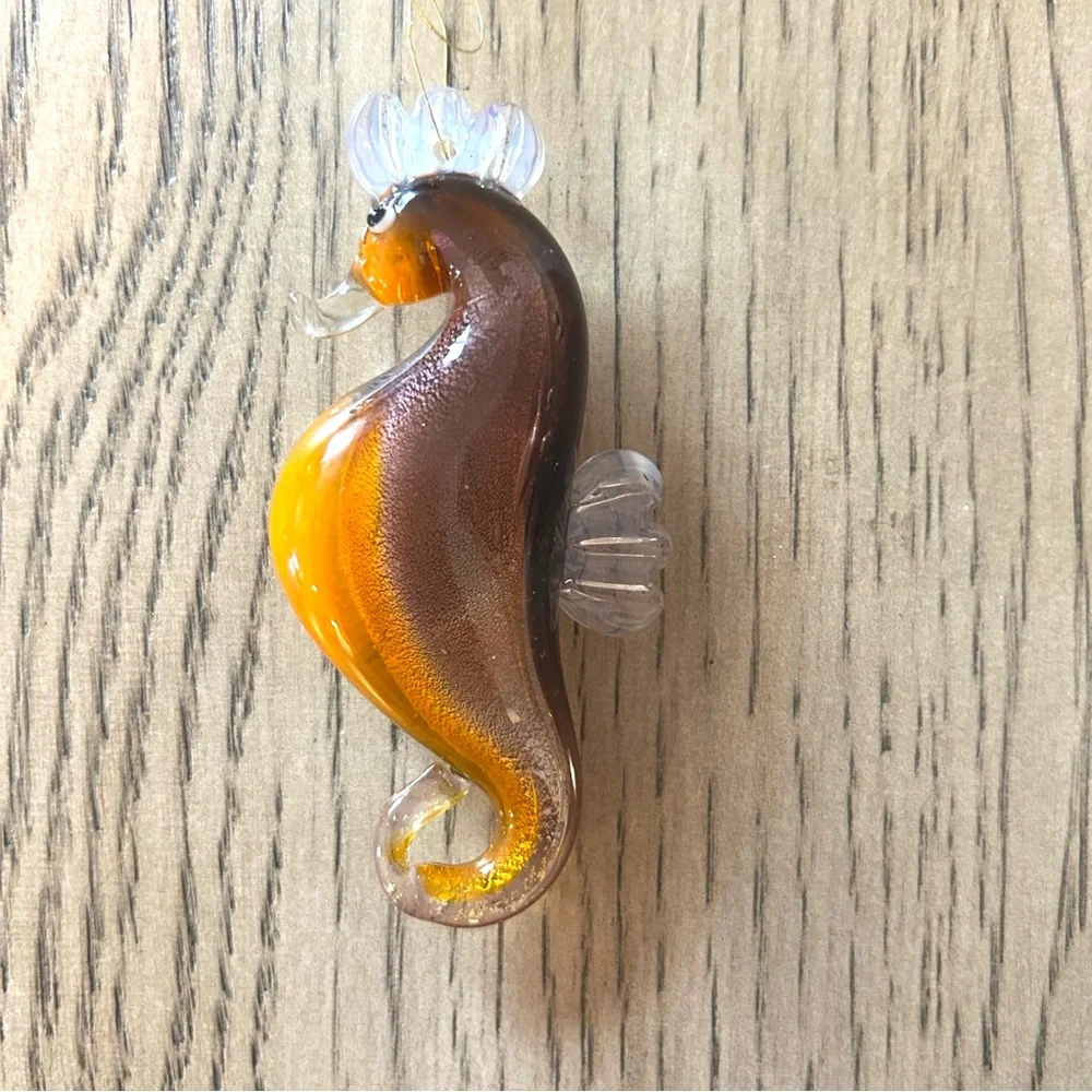 Hand Blown Glass 4” Seahorse Hanging Figure
